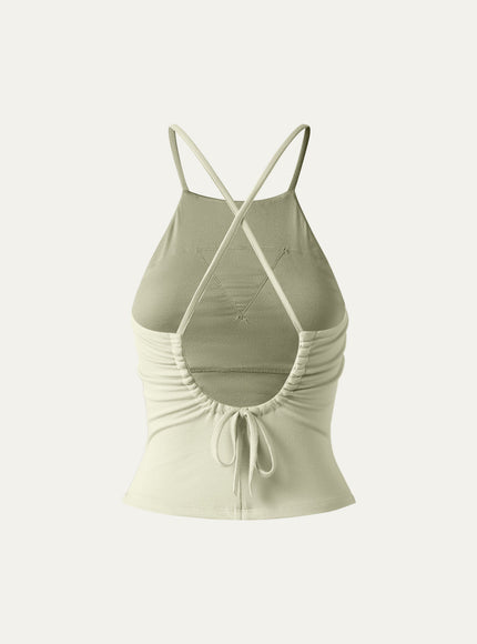 Tie Back Bandless Crop Built-In Bra Tank Top