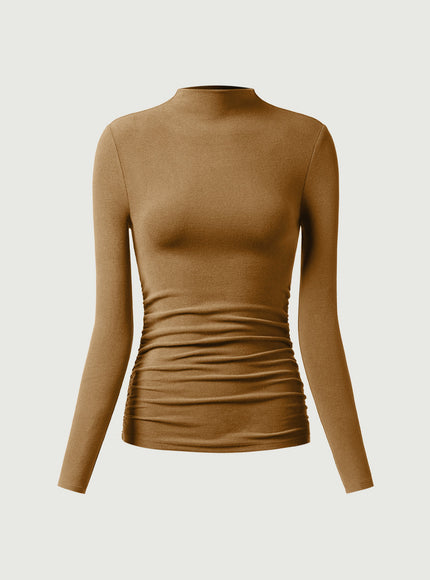 Ruched Sides Tuckable Mockneck Top