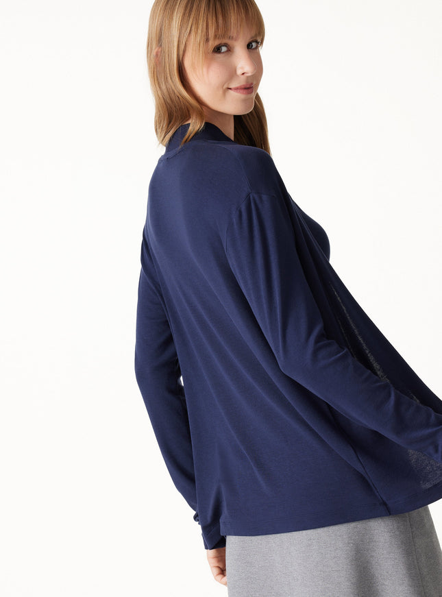 2Pcs Set Mock Neck Built-In Bra Top & Open-Front Long Sleeve Cardigan