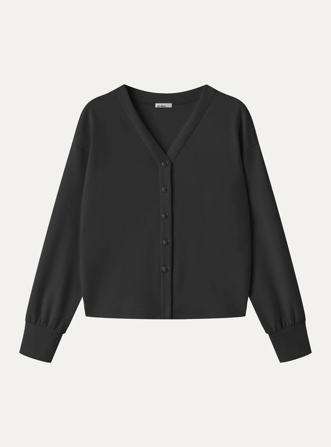 Modal Spacer Knit V-Neck Long Sleeve Button-Down Cardigan