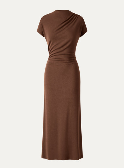 Mock Neck Cap Sleeve Ruched Midi Dress