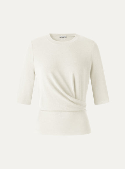 Round Neck Elbow Sleeve Side-Tuck Top