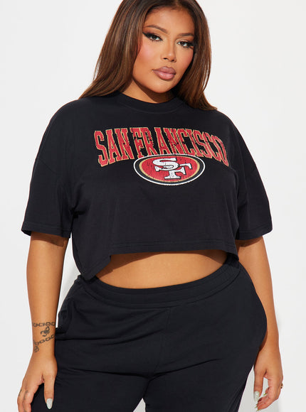 Fashion Nova Women's NFL 49ers Game Plan Cropped Tee Black