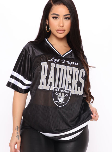 Fashion Nova Women's NFL Raiders Backward Pass Mesh Top Black