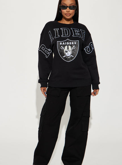 Fashion Nova Women's Raiders Crew Neck Sweatshirt Black