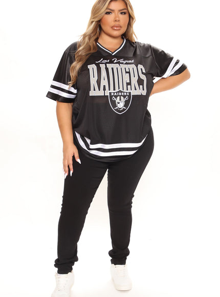 Fashion Nova Women's NFL Raiders Backward Pass Mesh Top Black