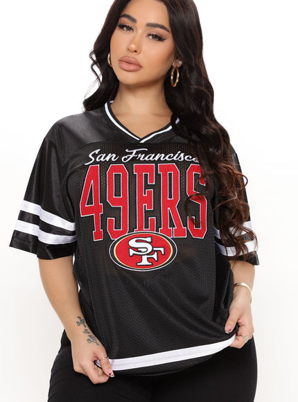 Fashion Nova Women's NFL The Faithful 49ers Mesh Top Black