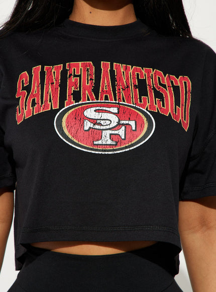 Fashion Nova Women's NFL 49ers Game Plan Cropped Tee Black
