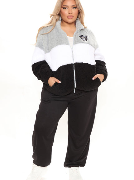 Fashion Nova Women's NFL Raiders Sherpa Jacket Grey/Black