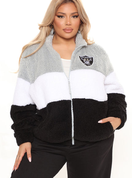 Fashion Nova Women's NFL Raiders Sherpa Jacket Grey/Black