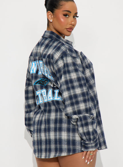 Fashion Nova Women's NFL Panthers Plaid Flannel Blue Combo