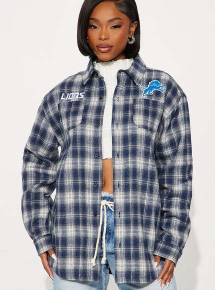 Fashion Nova Women's NFL Detroit Lions Plaid Flannel Blue/Combo