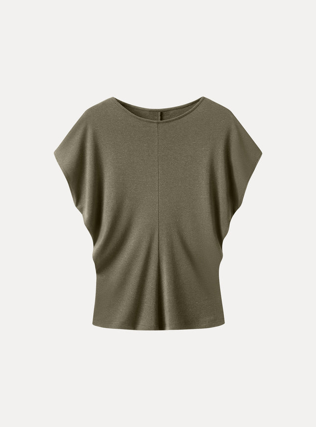 Linen-Blend Round Neck Relaxed Summer Top