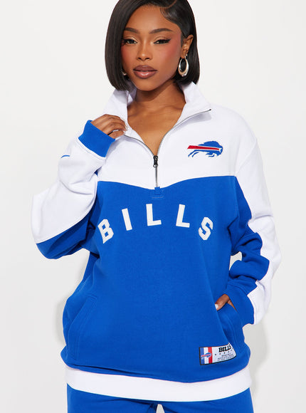 Fashion Nova Women's NFL Buffalo Bills Half Zip Sweatshirt Royal Combo