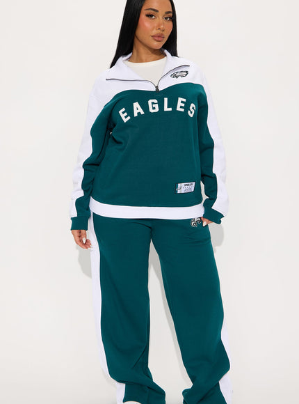 Fashion Nova Women's NFL Eagles Half Zip Sweatshirt Green/combo