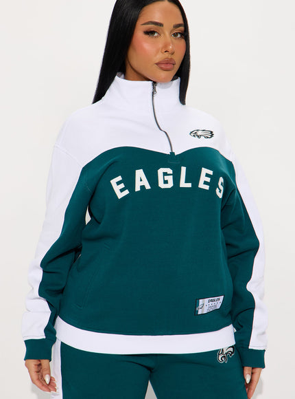 Fashion Nova Women's NFL Eagles Half Zip Sweatshirt Green/combo