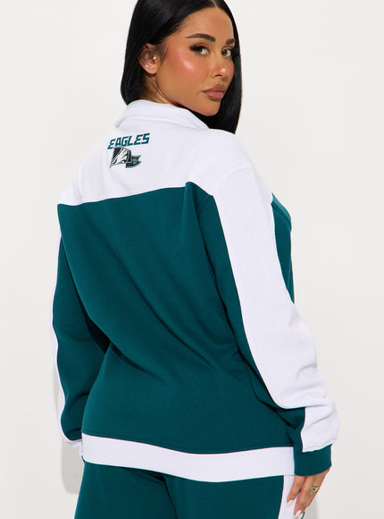 Fashion Nova Women's NFL Eagles Half Zip Sweatshirt Green/combo