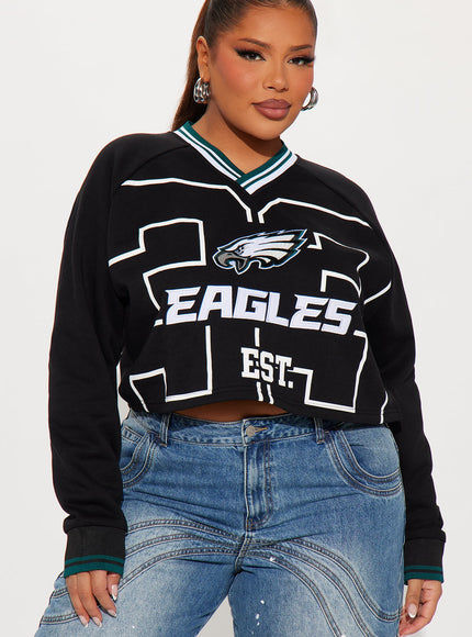 Fashion Nova Women's Line Of Scrimmage Eagles Sweatshirt Black