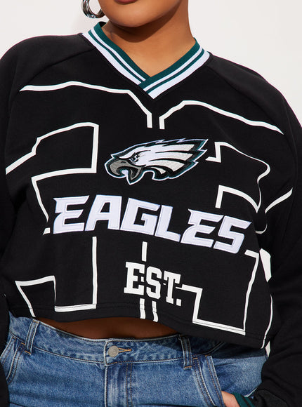 Fashion Nova Women's Line Of Scrimmage Eagles Sweatshirt Black