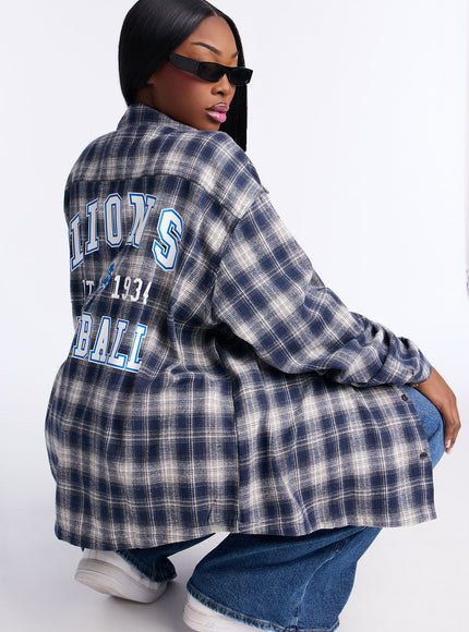 Fashion Nova Women's NFL Detroit Lions Plaid Flannel Blue/Combo