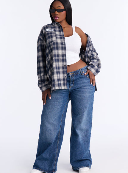 Fashion Nova Women's NFL Detroit Lions Plaid Flannel Blue/Combo