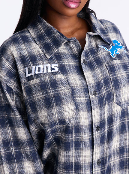 Fashion Nova Women's NFL Detroit Lions Plaid Flannel Blue/Combo