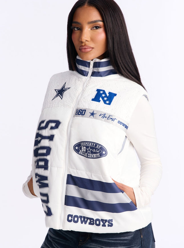 Fashion Nova Women's NFL Cowboys Fan Puffer Vest White