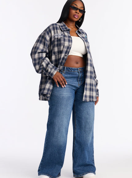 Fashion Nova Women's NFL Panthers Plaid Flannel Blue Combo