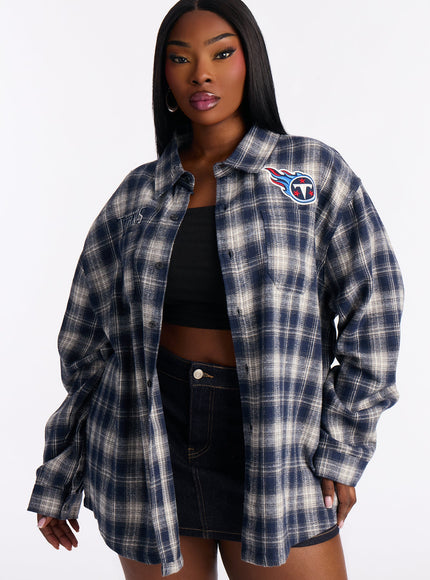 Fashion Nova Women's NFL Titans Plaid Flannel Blue/Combo