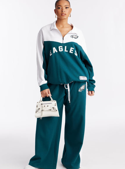 Fashion Nova Women's NFL Eagles Half Zip Sweatshirt Green/combo