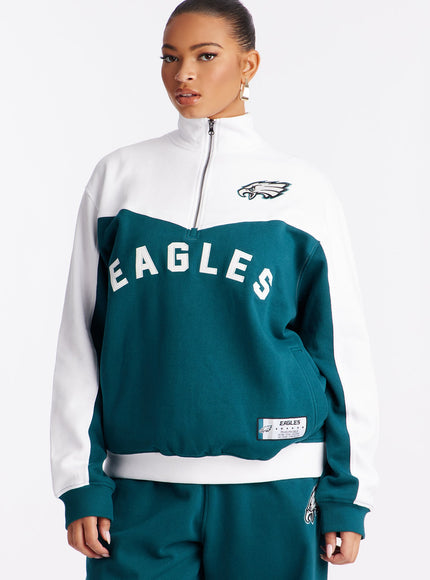 Fashion Nova Women's NFL Eagles Half Zip Sweatshirt Green/combo