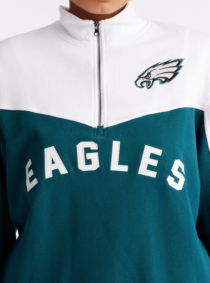 Fashion Nova Women's NFL Eagles Half Zip Sweatshirt Green/combo