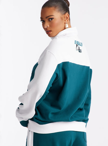 Fashion Nova Women's NFL Eagles Half Zip Sweatshirt Green/combo