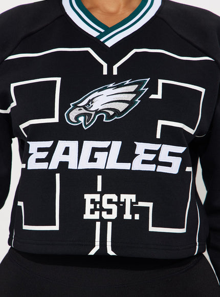 Fashion Nova Women's Line Of Scrimmage Eagles Sweatshirt Black