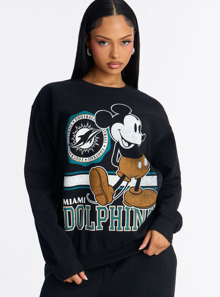 Fashion Nova Women's NFL Dolphins Mickey Mouse Sweatshirt Black