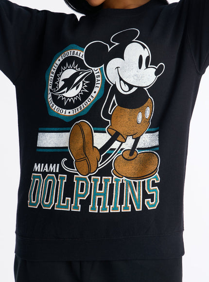 Fashion Nova Women's NFL Dolphins Mickey Mouse Sweatshirt Black