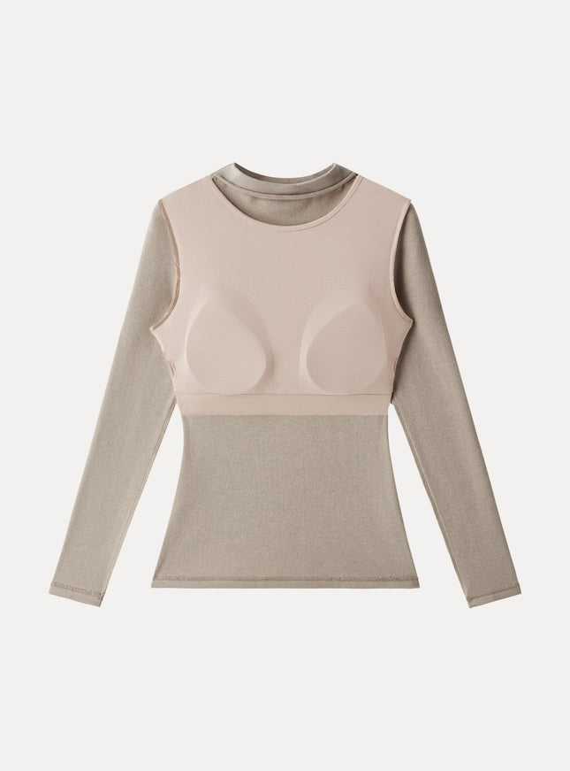 Mockneck Long Sleeve Built-In Bra Top
