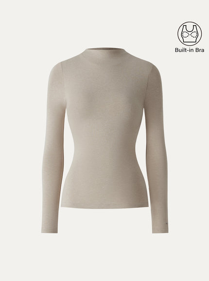 Mockneck Long Sleeve Built-In Bra Top