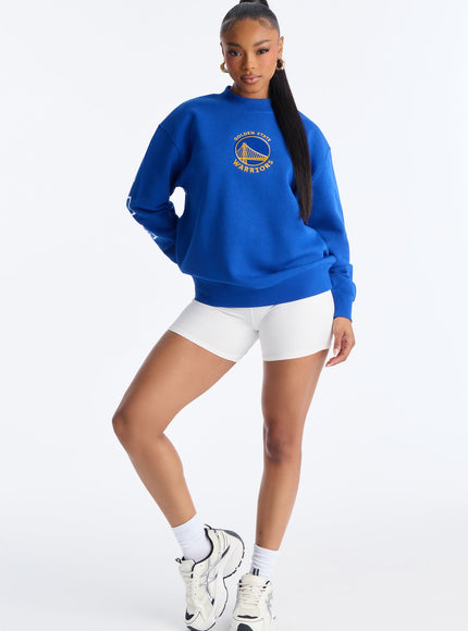 Fashion Nova Women's NBA Golden State Warriors Fleece Crew Neck Sweatshirt Royal