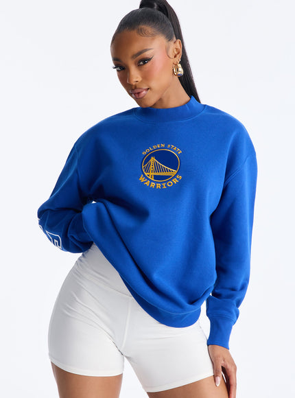 Fashion Nova Women's NBA Golden State Warriors Fleece Crew Neck Sweatshirt Royal