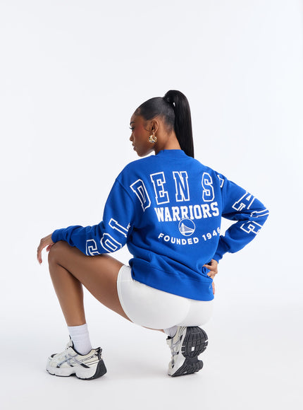 Fashion Nova Women's NBA Golden State Warriors Fleece Crew Neck Sweatshirt Royal