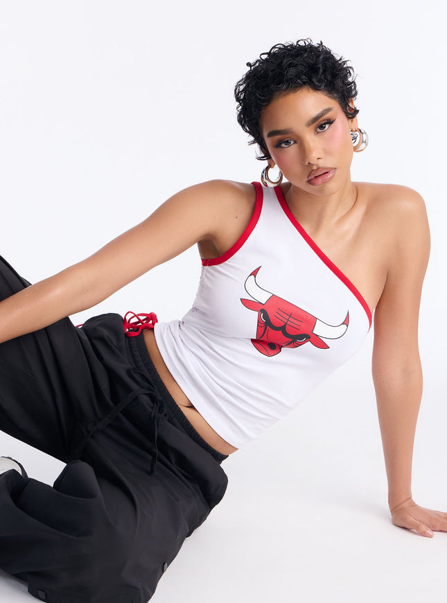 Fashion Nova Women's NBA Chicago Bulls One Shoulder Top White