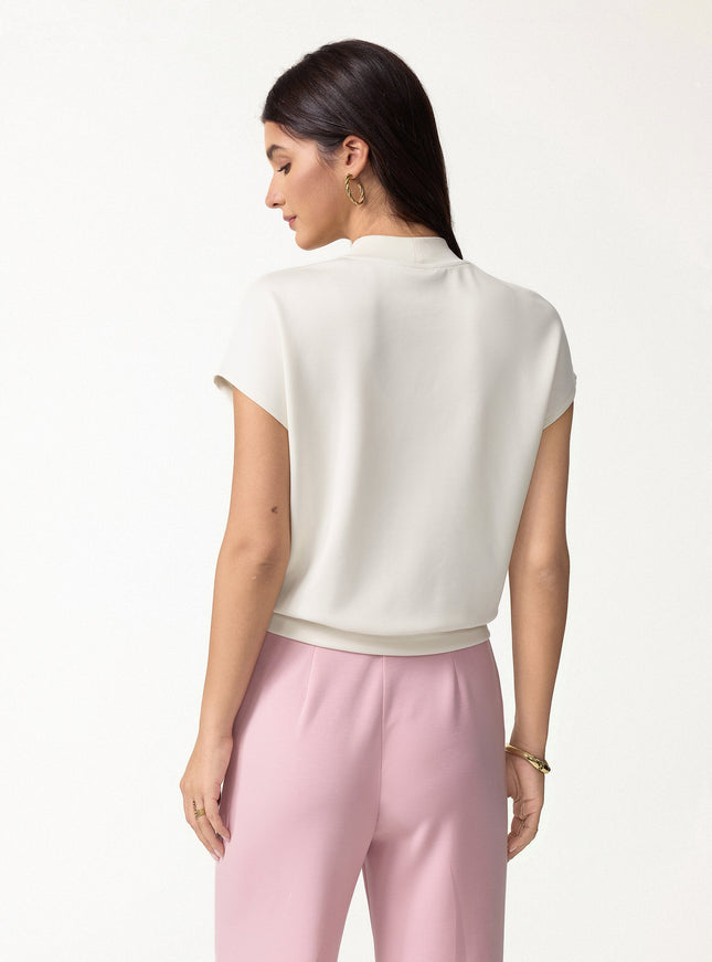 Modal Spacer Knit Mock Neck Cap Sleeve Banded Hem Top