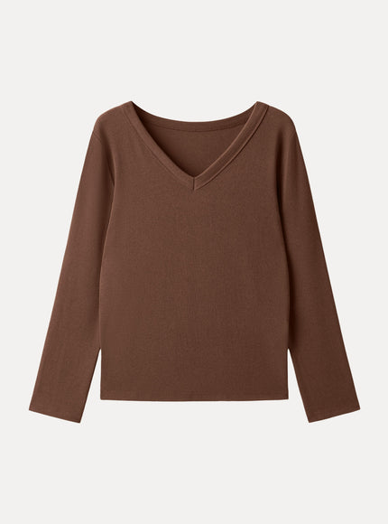 V-Neck Long Sleeve Banded Hem Top