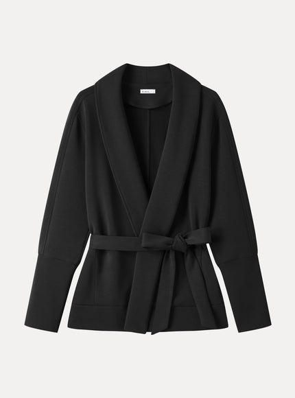 Modal Stretch Fleece Lapel Long Sleeve Belted Coat with Pockets