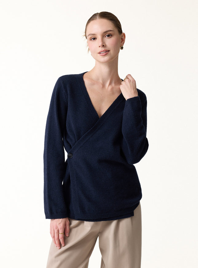 Merino-Blend V-Neck Long Sleeve Wrap Sweater