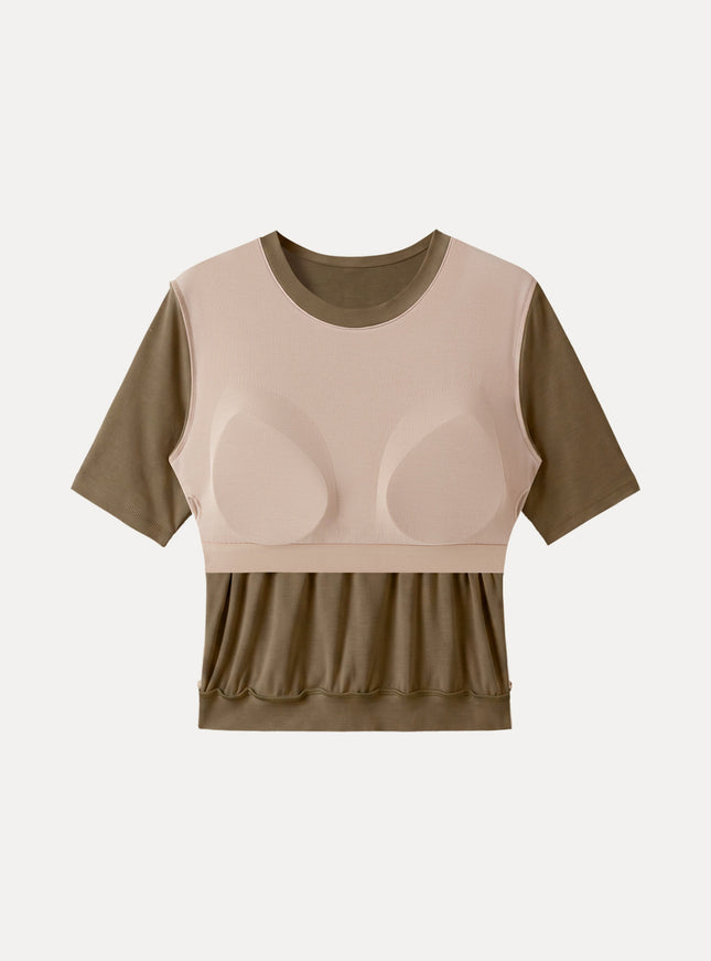 Lyocell Wool Crewneck Built-In Bra Top with Banded Hem