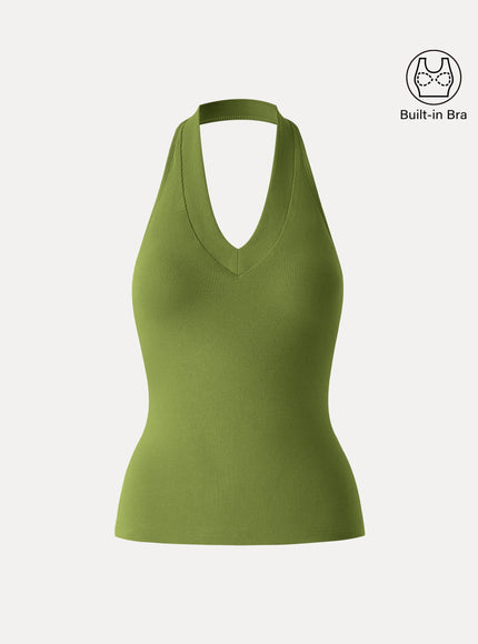 Halter Neck Open Back Built-In Bra Tank