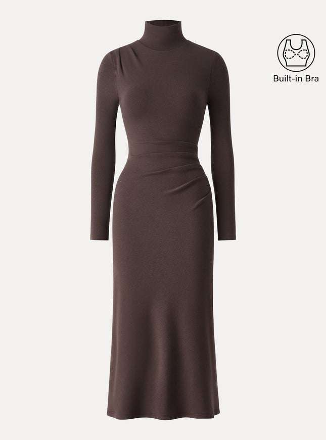 Turtleneck Tucked Midi Built-In Bra Dress