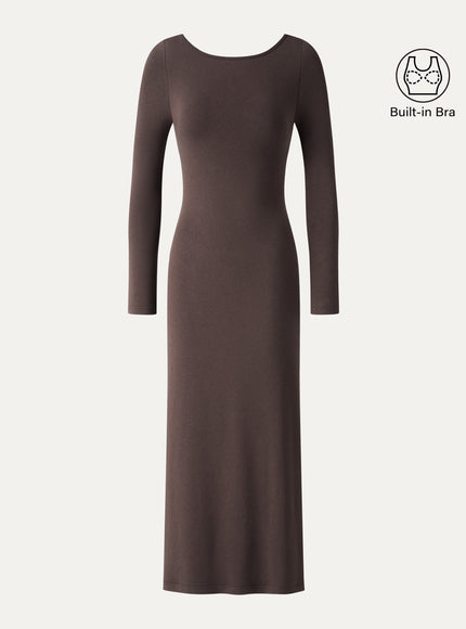 Boatneck Open-Back Midi Built-In Bra Dress